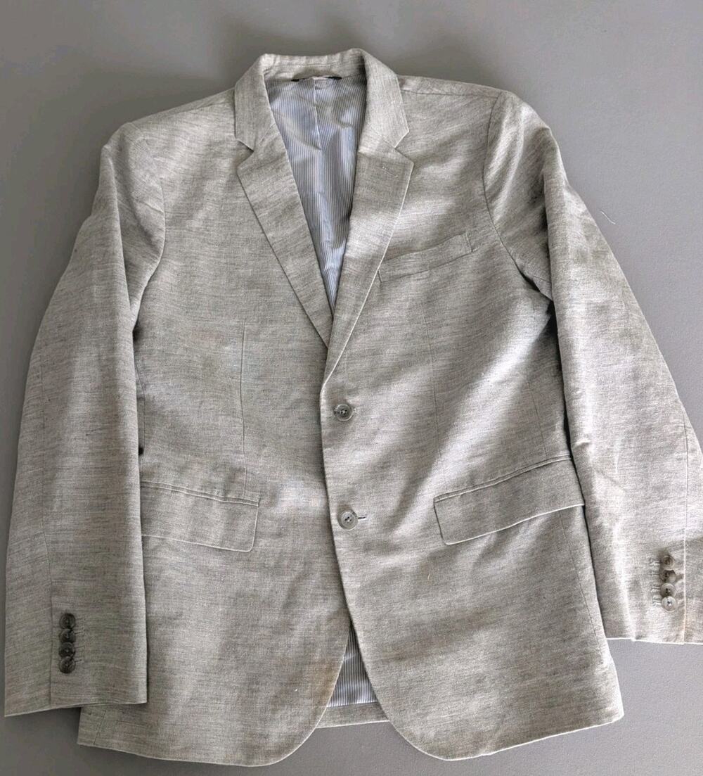 Banana Republic Tailored Slim Fit Linen Cotton Sport Coat Blazer 40R Light Gray